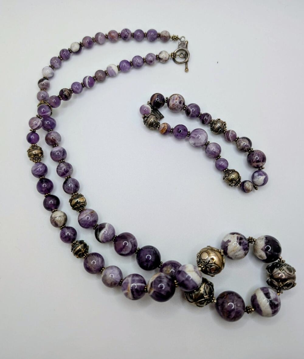 Meran Boho 28-in Amethyst and Sterling Silver Necklace and 7-in Bracelet Set